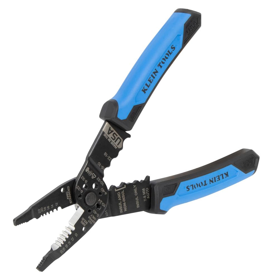 Klein Tools 1025 long nose stripper close-up showing precise wire cutting.