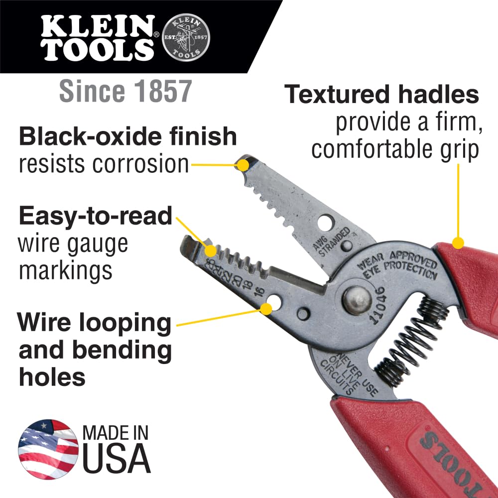 Klein Tools 11046 precision-ground stripping holes for clean cuts.