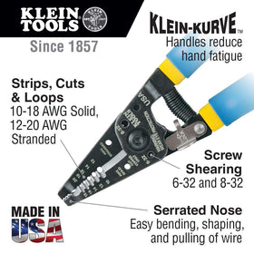 Klein Tools 11055EP stripping holes show precise copper wire removal.