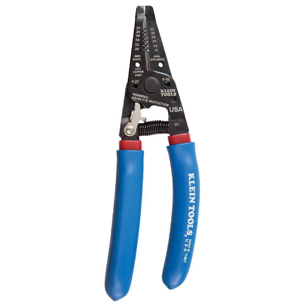 Klein Tools 11057 wire stripper nose close-up showing serrated grip for bending and pulling