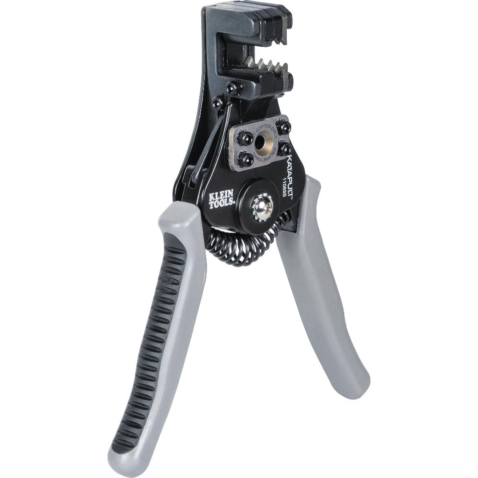 Klein Tools 11069S solar wire stripper in action stripping 6-12 AWG PV wire cleanly