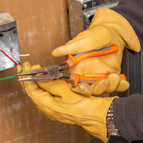 Klein Tools 2038RINS in use by an electrician for precise cuts