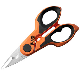 Klein Tools 2100FO stainless scissors close-up blade for precise wire and cable cutting.