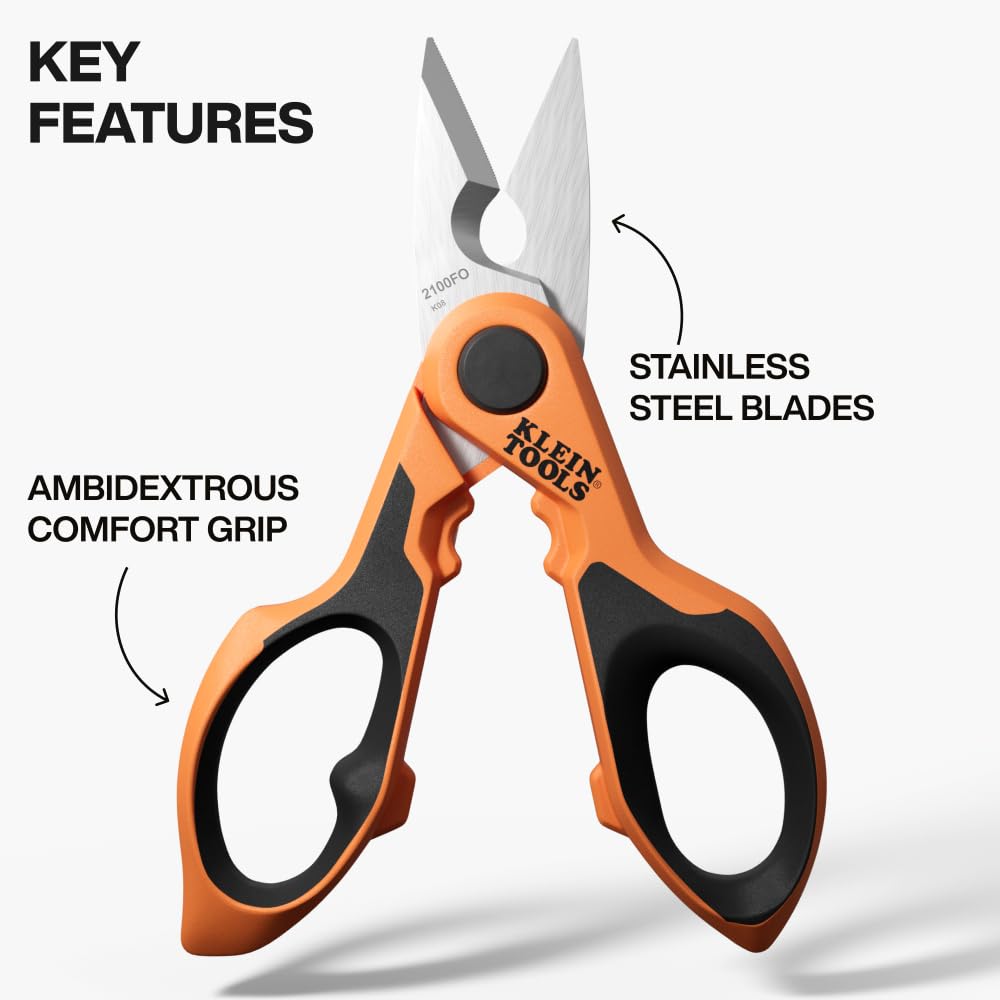 Klein Tools 2100FO showing integrated stripper for clean data cable stripping.