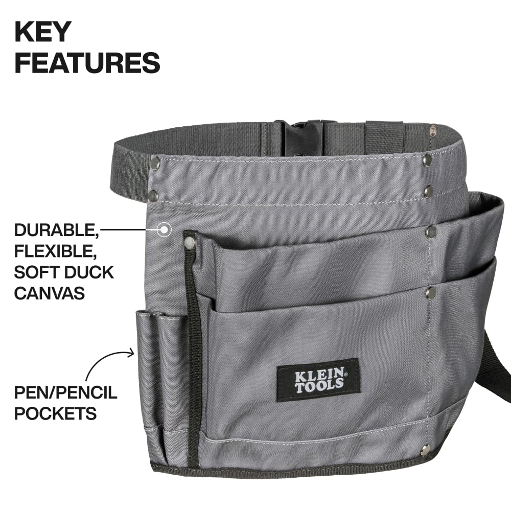 Klein Tools 21022 apron rear pockets hold larger tools for easy reach.