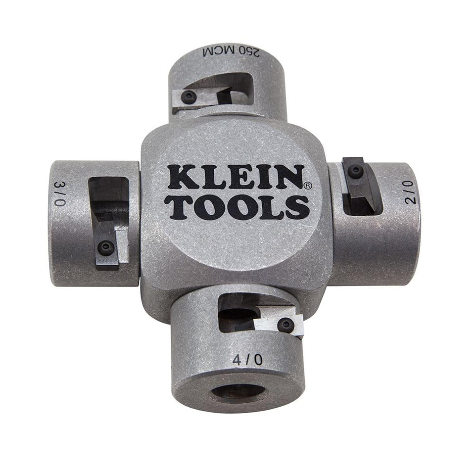 Klein Tools 21051 large cable stripper removing insulation cleanly from heavy gauge cables
