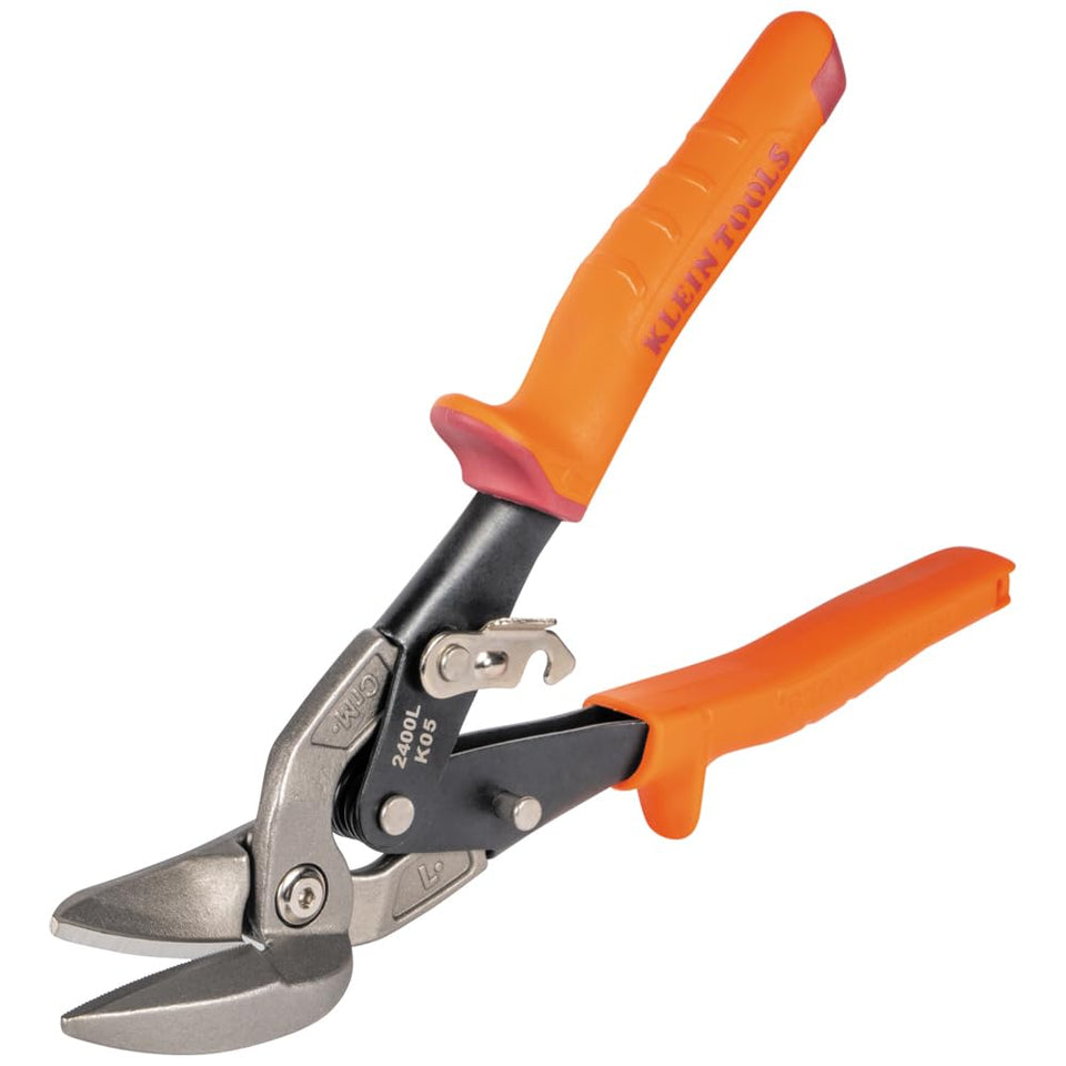 Klein Tools 2400L left-cutting offset snips for precise sheet metal cutting.