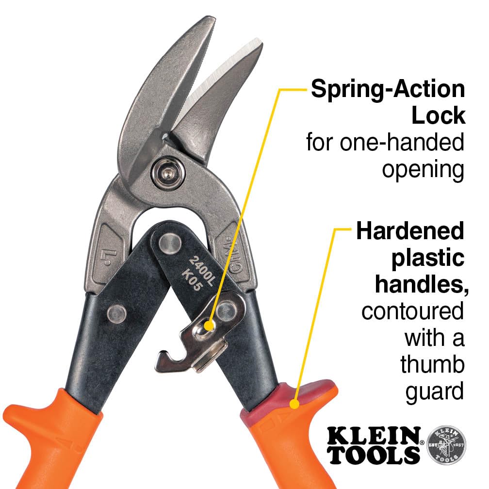 Offset blades in action from Klein Tools 2400L for curved cuts.