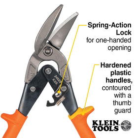 Klein Tools 2402S aviation tin snips for clean sheet metal cuts.