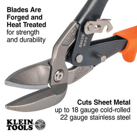 Klein Tools 2402S forged blades highlighting durability for metal trimming.