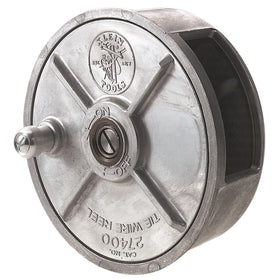 Klein Tools 27400 tie-wire reel front view, lightweight aluminum for easy handling.