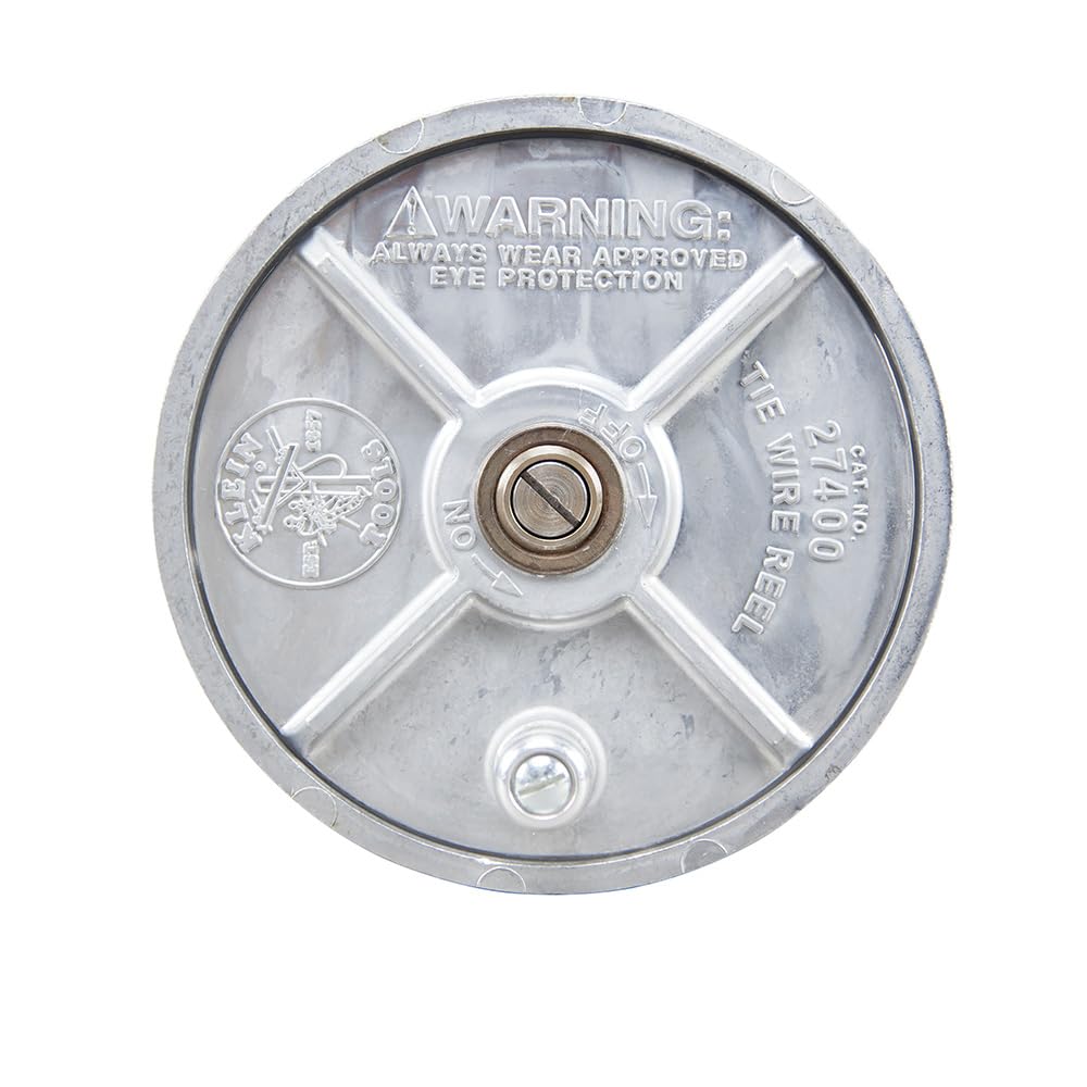 Klein Tools 27400 reel used by right-handed operator with smooth wire feed.