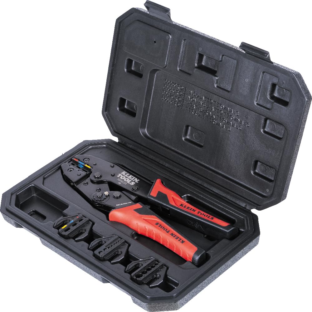 Klein Tools 3000CRKIT ratcheting crimping tool with case for consistent 10-22 AWG crimps.