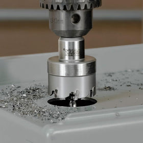 Klein Tools 31852 hole cutter cutting copper brass sheet