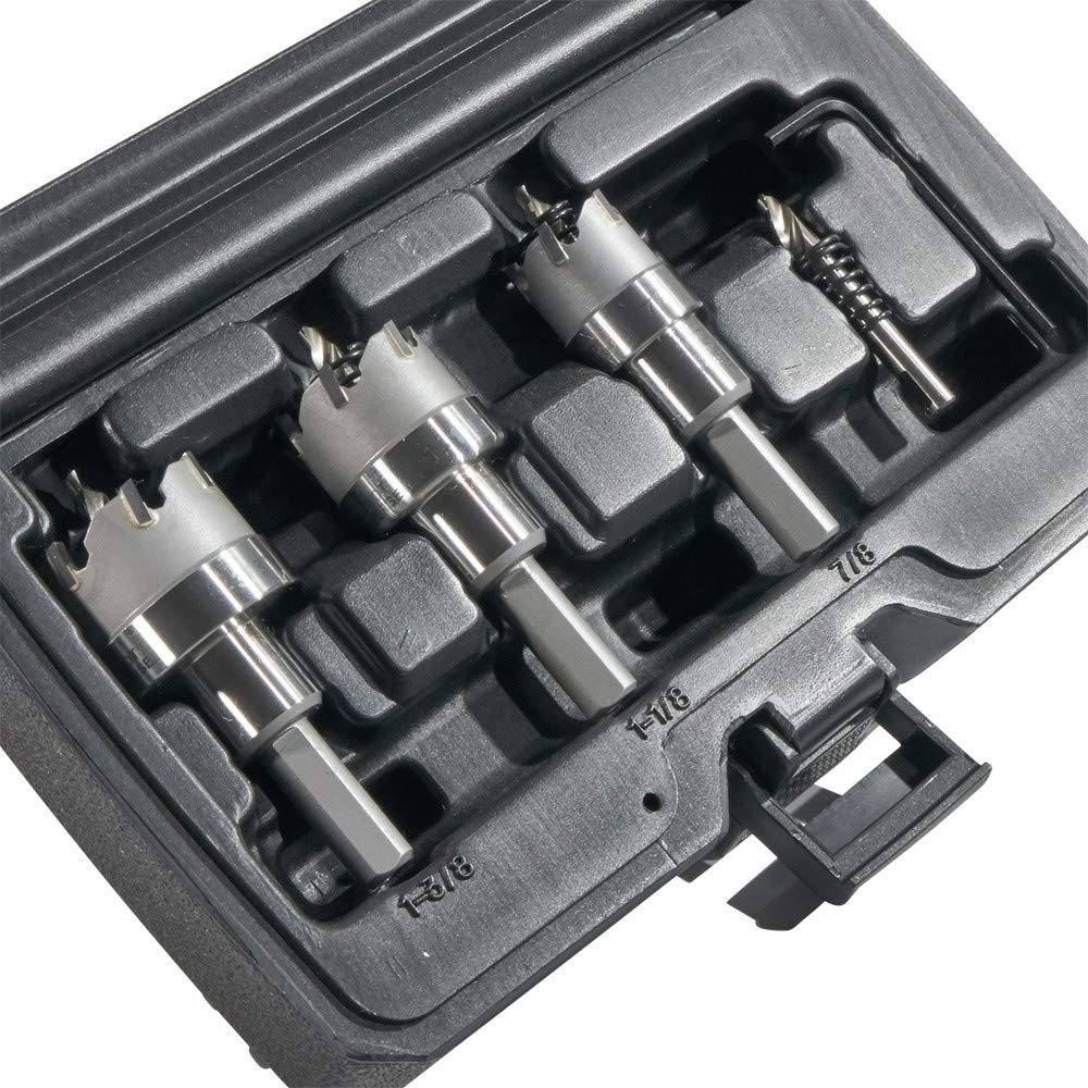 Klein Tools 31872 integrated flange design stops drilling past sheet metal edge.