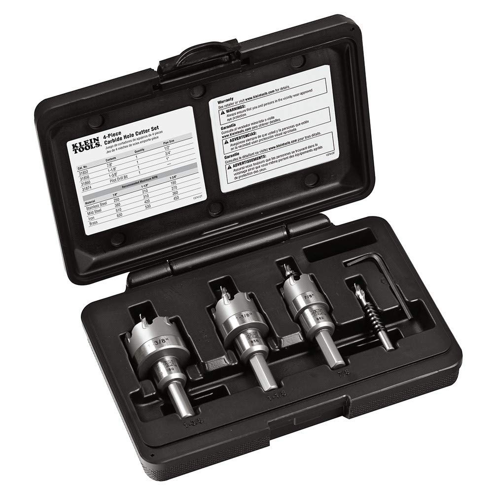 Klein Tools 31872 heavy-duty hole saw kit case protects and organizes the set.
