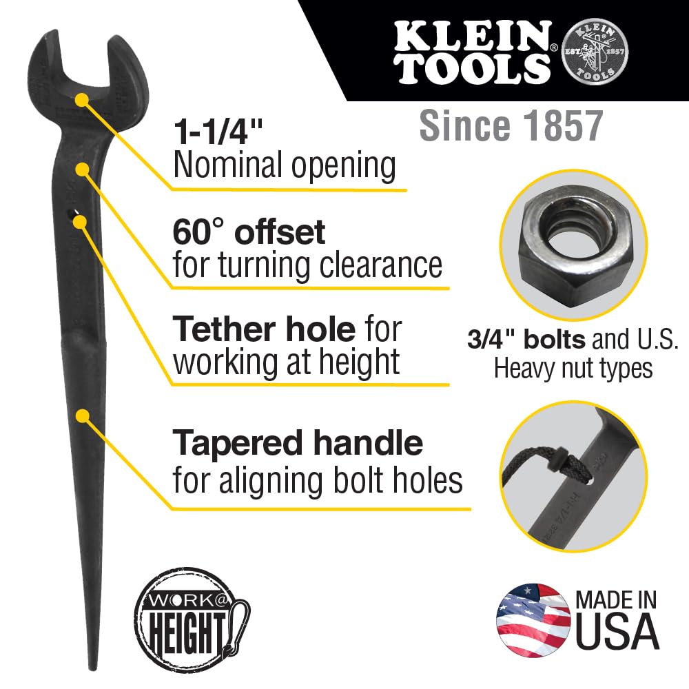 Klein Tools 3212TT spud wrench showing forged USA-made construction.