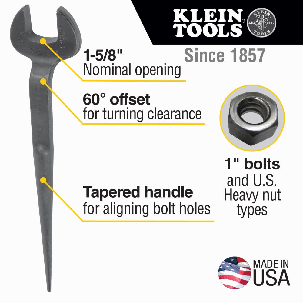 Klein Tools 3214 spud wrench, heavy-duty head, designed for maximum strength under load.