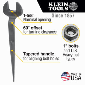 Klein Tools 3214 spud wrench, heavy-duty head, designed for maximum strength under load.