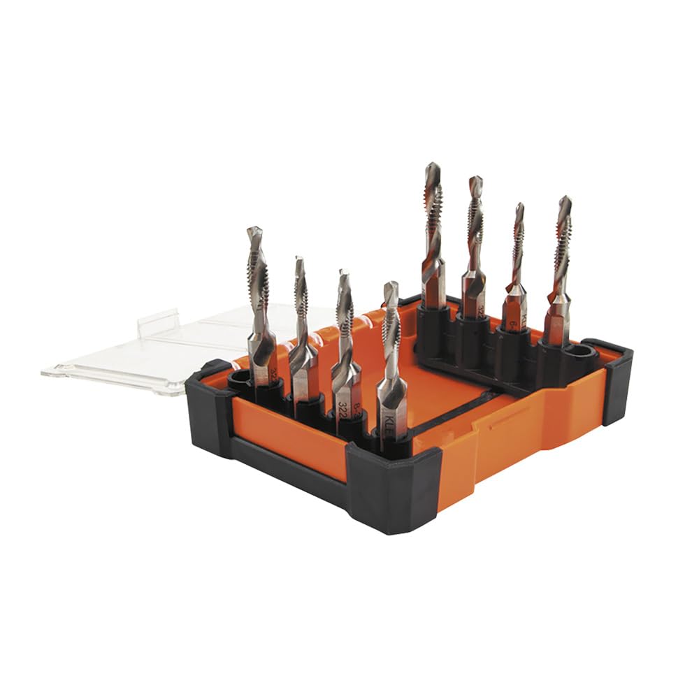 Klein Tools 32217 drill tap kit case keeps taps organized for quick access.