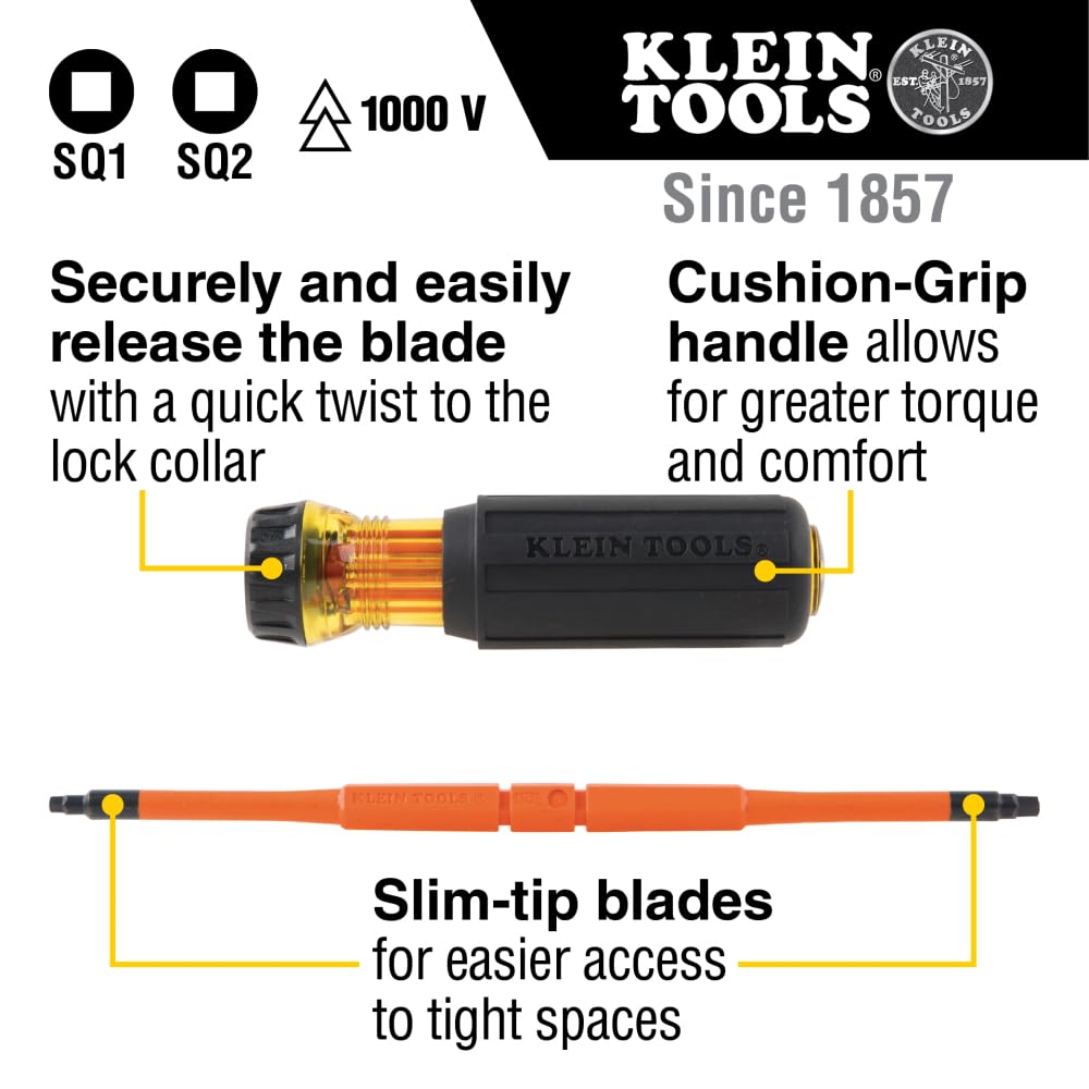 Klein Tools 32287 insulated screwdriver showing lock collar blade release