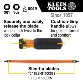 Klein Tools 32287 insulated screwdriver showing lock collar blade release