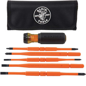 Klein Tools 32288 insulated screwdriver set with interchangeable blades for versatile electrical tasks.