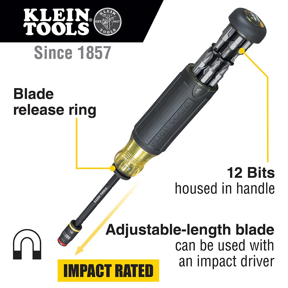 Klein Tools 32304 with built-in bits and nut drivers for quick HVAC repairs.
