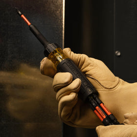 Klein Tools 32313HD bit selection in hand for efficiency.