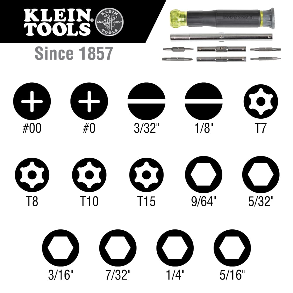 Klein Tools 32314 precision-milled bits reduce cam-out for tight fits.
