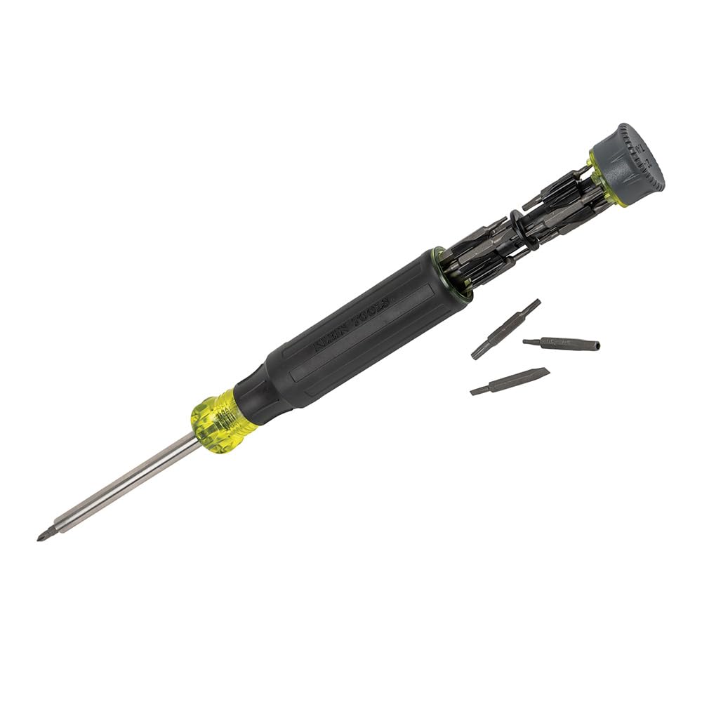 Klein Tools 32327 precision screwdriver with built-in handle storage for quick access.