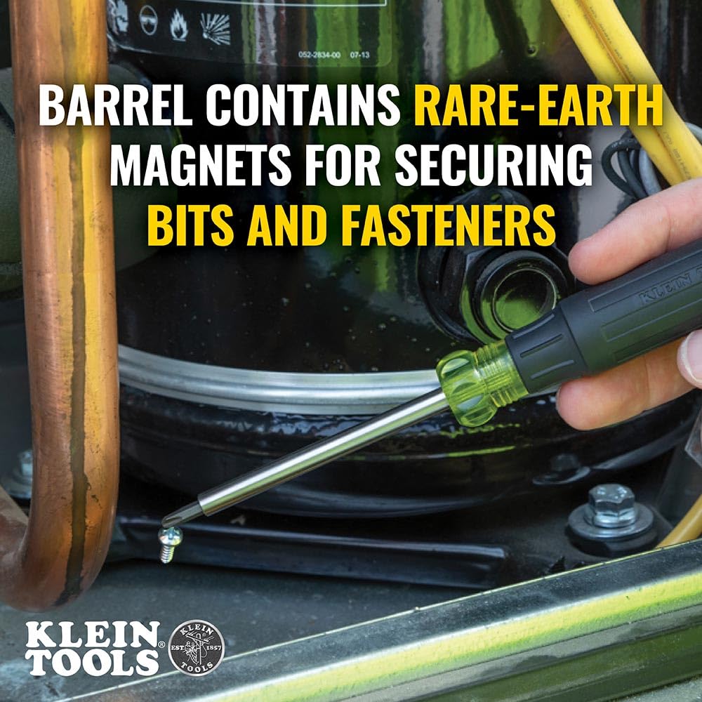Klein Tools 32327 rare-earth magnet bar holds bits and fasteners securely.