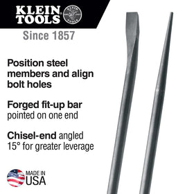 Klein Tools 3248 round bar with 7-8 inch diameter for positioning steel members.