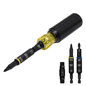 Klein Tools 32500HD tip view shows interchangeable bits for quick tasks