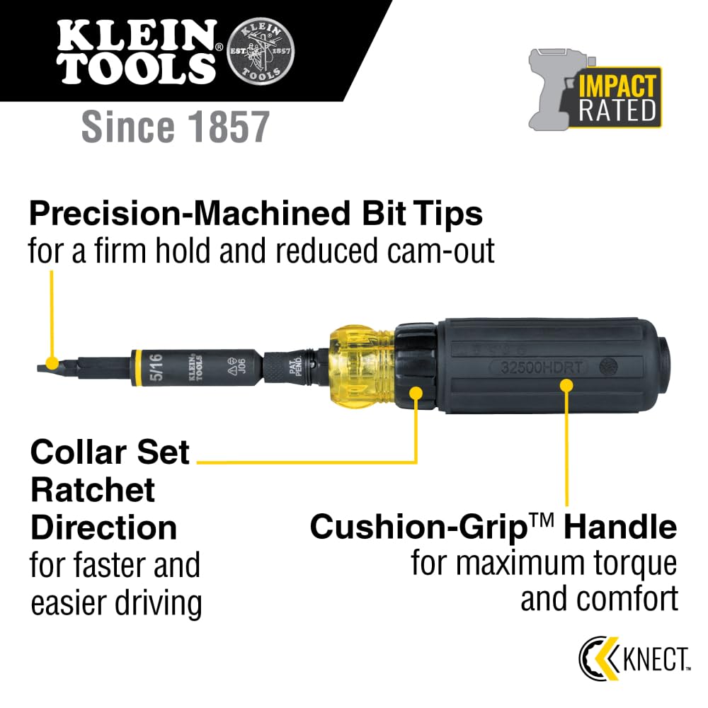 Klein Tools 32500HDRT KNect with 1/4-inch quick-connect for rapid power-tool changes.