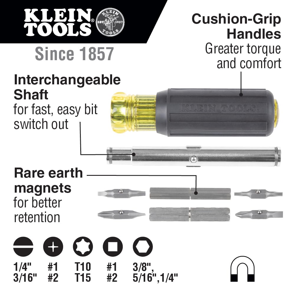 Klein Tools 32500MAG bits with magnetic retention for secure fastener grip.