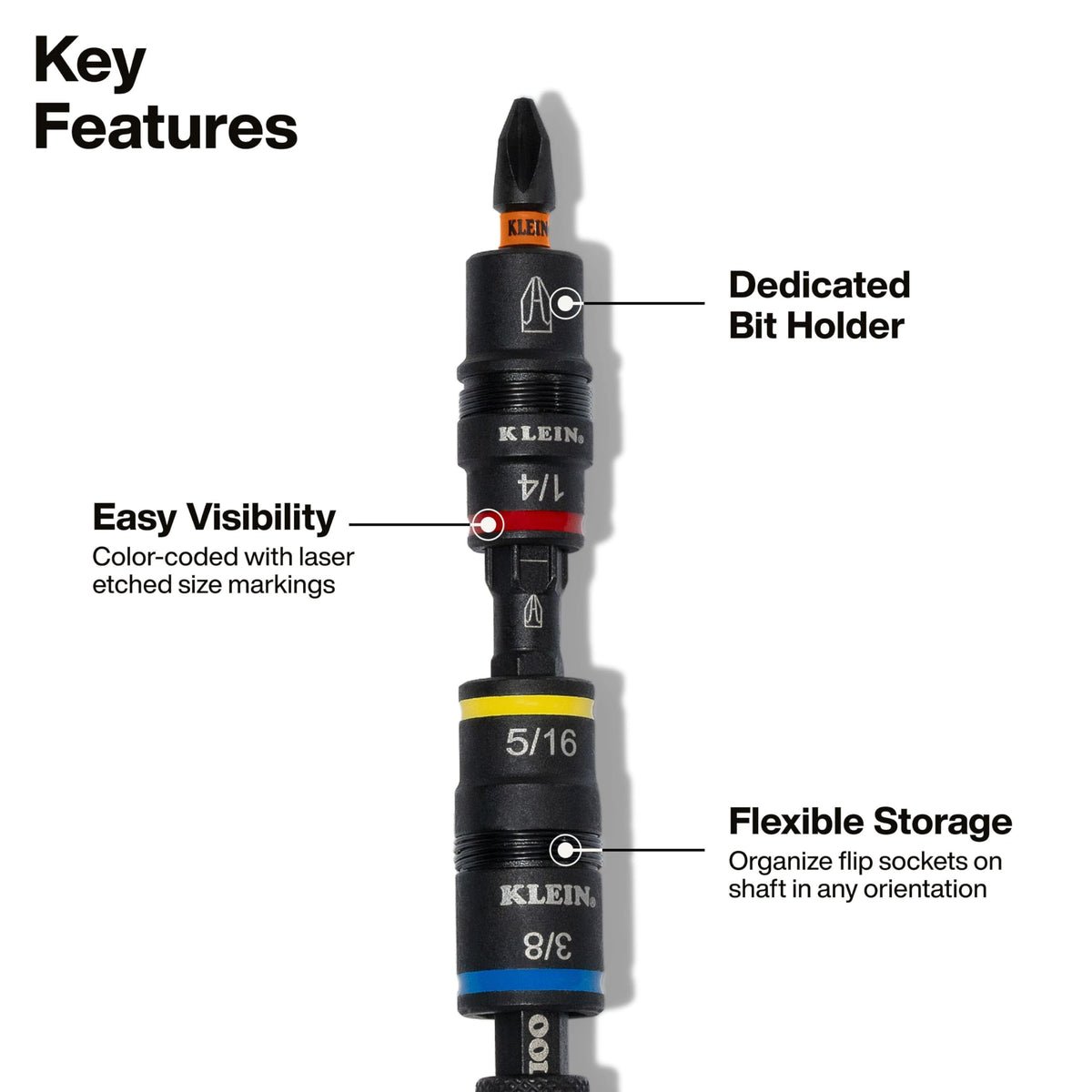 Klein Tools 32517HD KNECT flip socket end enables multiple functions.