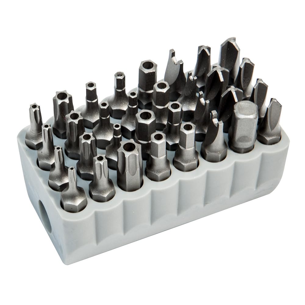 Klein Tools 32525 tamperproof bits in the PVC block for quick access