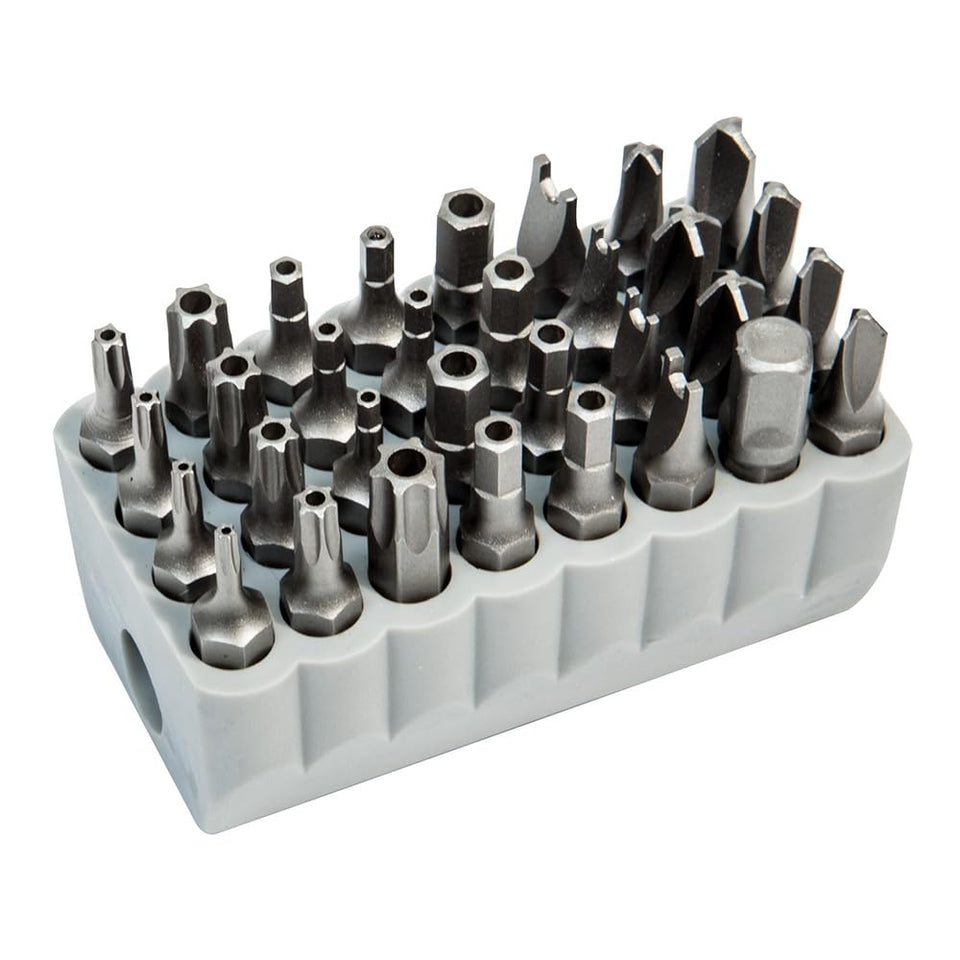 Klein Tools 32525 tamperproof bits in the PVC block for quick access