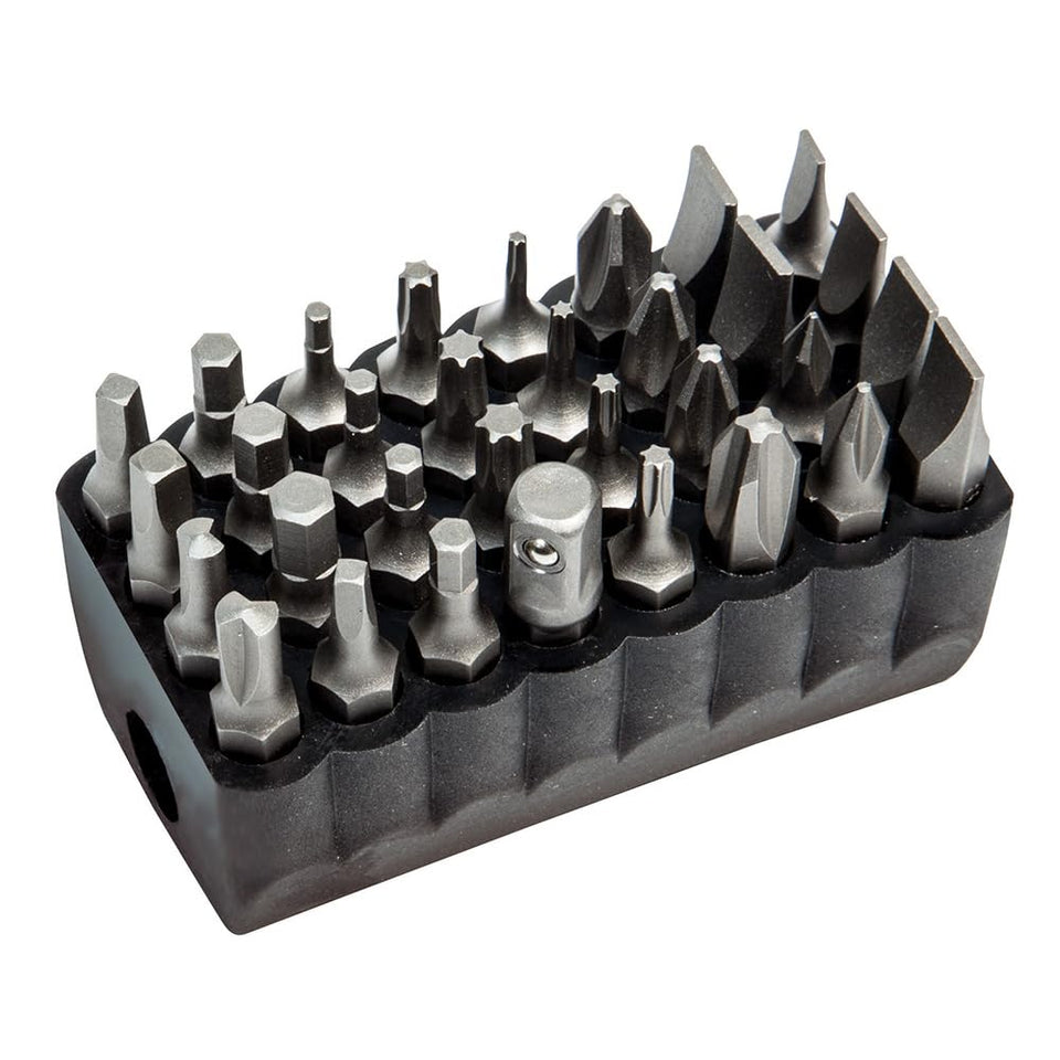 Klein Tools 32526 with PVC block storage keeps standard bits organized and easy to access.