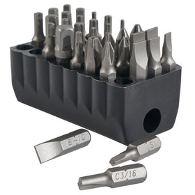 Klein Tools 32526 slotted and square recess bits for varied screw types.