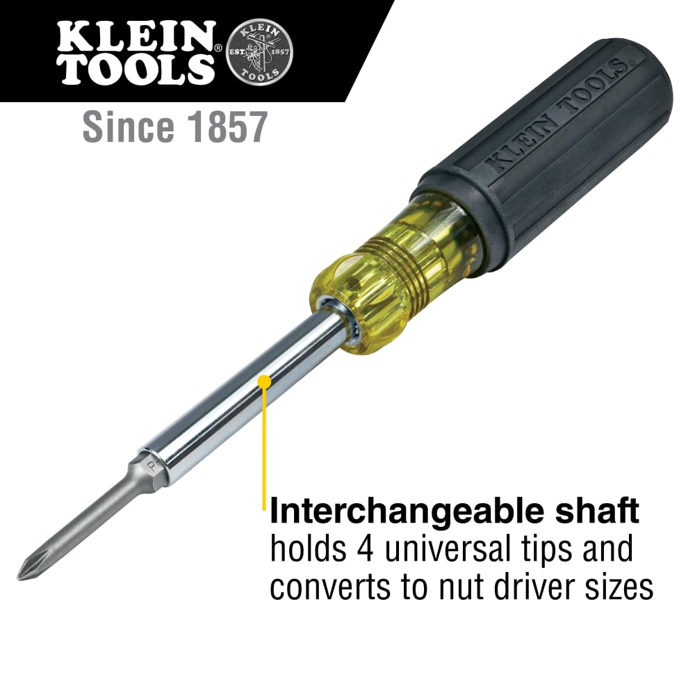 Klein Tools 32559 interchangeable shaft shows four universal tips