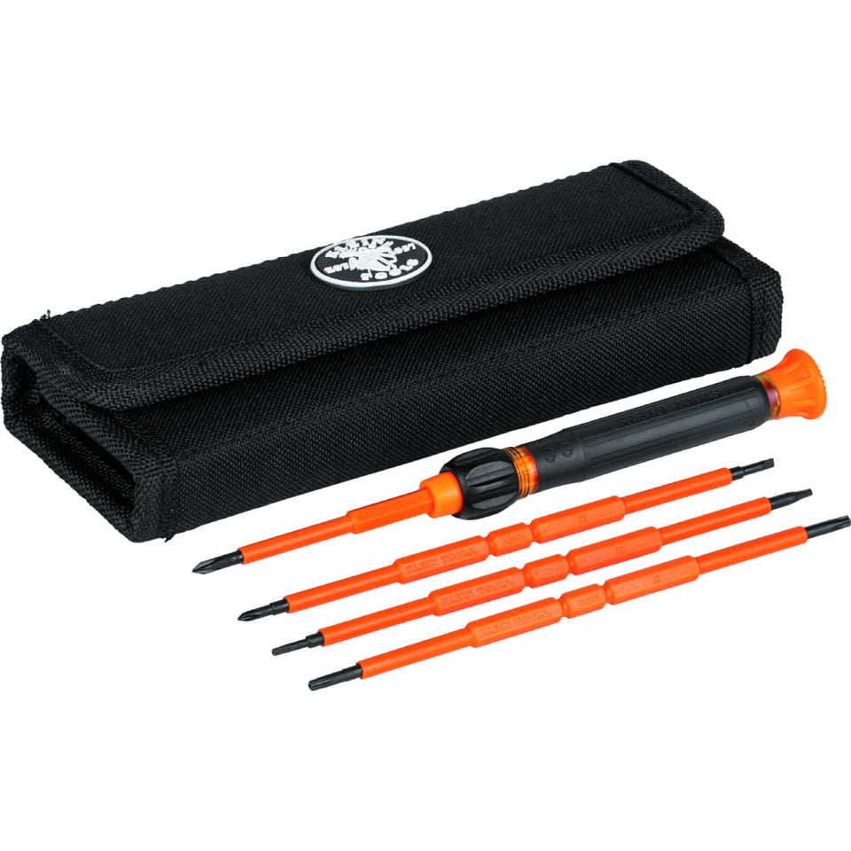 Klein Tools 32584INSR case with 8-in-1 insulated screwdriver set for precise fastening.