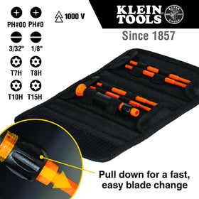 Klein Tools 32584INSR Phillips blades for secure screw engagement.