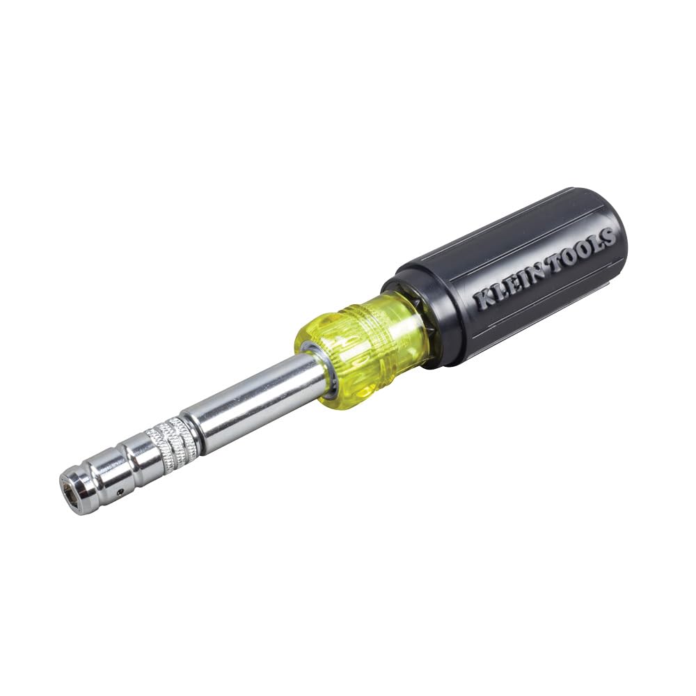 Klein Tools 32596 slide-drive head demonstrates quick size switching for hex bits