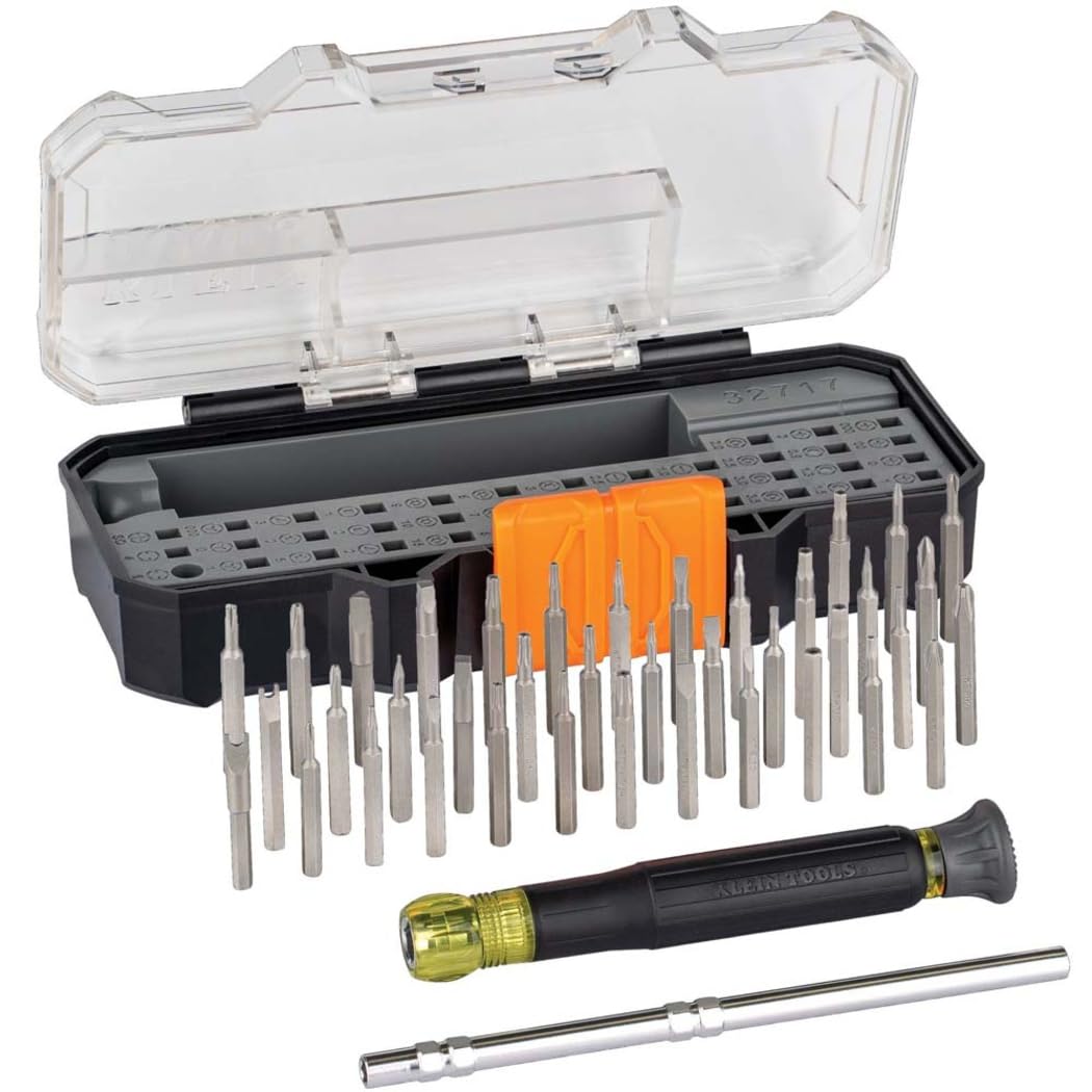 Klein Tools 32717 precision screwdriver set in compact case for Apple repairs.