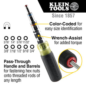 Klein Tools 32809MAG hollow barrels support secure nut placement during tightening.