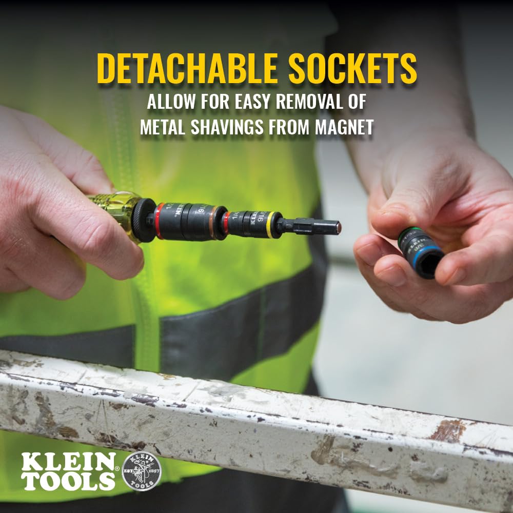 Klein Tools 32907 hex sizes cover 1/4 to 1/2 inch.