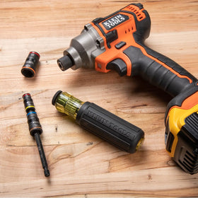 Klein Tools 32910 socket storage keeps flip sockets organized on the shaft.