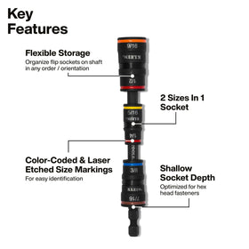 Klein Tools 32910RCHT hex sizes range from 1/4 to 9/16 inch.